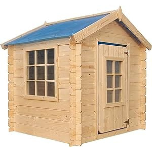 TIMBELA M570M-1 Wooden Children's Playhouse - Outdoor Playhouse for Children - 111 x 113 x H 121 cm / 0.9 m2 Garden Playhouse - Garden Summer House for Children (The Roof Colour is Blue)