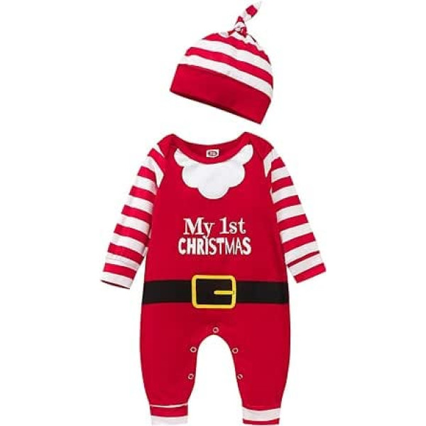 L&ieserram Baby Boys Girls Unisex Ziemassvētku tērpi Zīdaiņu apģērbi Ziemassvētku komplekts Zīdaiņu apģērbi Romper cepures komplekts Bodijs Kombinezons Mana pirmā Ziemassvētku dāvana