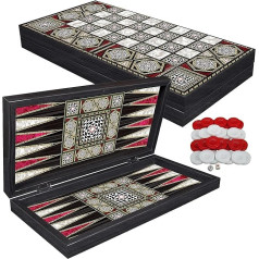 Palamedes Deluxe koka bekgemona šaha komplekts 42 x 42 cm (XL) - Tavla Backgammon koka futrālis ar saliekamu šaha dēli