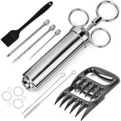 ‎Zitfri ZITFRI Pulled Pork Set Including Roasting Syringe Pulled Pork Claws Marinating Brush Stainless Steel Meat Syringe 60 ml Marinade Syringe with 3 Needles Brush Meat Claws Spice Syringe for BBQ Grill Meat Beef