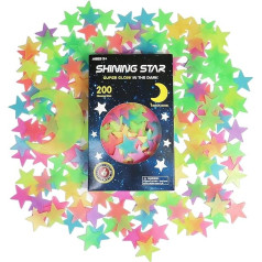 Glocarnival Luminous Stars Wall Stickers in the Dark for the Ceiling, Self-Adhesive Pack of 200 3D Luminous Stickers Stars and Moon for Children's Room, Create Realistic Starry Sky, Room Decoration