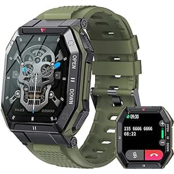 Men's Smartwatch with Phone Function, 1.85 Inch Touchscreen, Men's Sports Watch, 24 Sports Modes, Fitness Tracker, Blood Pressure Monitor, Heart Rate Monitor, Calorie Counter, Bluetooth, Compatible with Android with iOS (Green)