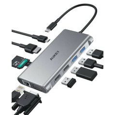 Cb-c89 alumīnija usb-c centrmezgls | 10in1 | rj45 Ethernet 10/100/1000 Mbps | 4xusb | hdmi 4k@30hz | sd un microsd | usb-c barošanas padeve 100w