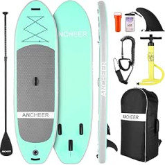 ANCHEER Inflatable Stand Up Paddle Board with Complete SUP Accessories, Backpack, Leash, Adjustable Paddle and Hand Pump, Floor Fin, Waterproof Bag, Repair Kit