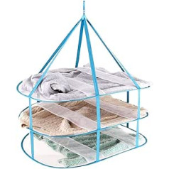 VICMAT Portable 3-Tier Foldable Windproof Mesh Basket for Drying Sweaters while Lying Down 3 Layers Foldable Fabric Net (Blue)