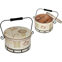 alles-meine.de GmbH 2-Piece Sewing Basket Large Round with Metal Handle Beige Cream Notes Fabric Sewing Box Colourful Handmade Basket