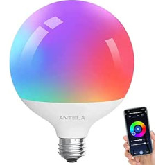 ANTELA Alexa spuldze G120 15 W 1521 LM, viedā WLAN LED RGB aptumšojama spuldzes lampa, lietotņu vadība saderīga ar Google Home, silti balta (2700 K) vēsi balta (6500 K) gaisma