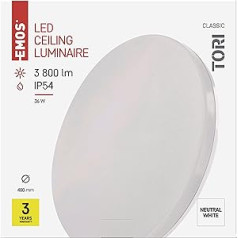 EMOS TORI ZM4325 LED griestu lampa 36 W lietošanai ārā un iekštelpās Spilgtums 3800 lm Neitrāls Balts 4000 K Griestu Gaismas Gaitenis Vannas istaba Virtuve Balkons Terase Apaļa Diametrs 40 cm