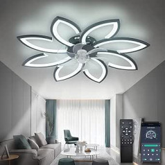 ycwdcz griestu ventilators ar apgaismojumu un tālvadības pults lietotni, lampa ar ventilatoru klusa, ziedu moderns dizains, aptumšojams, atmiņas funkcija, līdzstrāvas motors, vasaras ziemas darbības reversīvs, melns