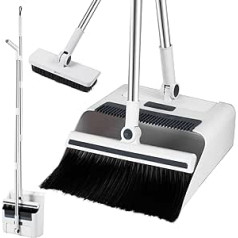3 in 1 Set Broom and Dustpan, Broom and Shovel with Broom and Comb with Teeth, Broom and Dustpan with Long Handle, 124 cm, Vertical, 180° Rotatable for Home Office