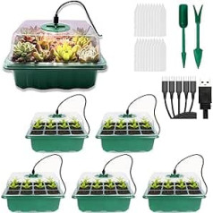 VDYXEW Indoor Greenhouse Heated, Mini Greenhouse Windowsill Set - Plastic Propagation Pots with Garden Tools Small and Garden Labels, Ideal for Seedling Plant Germination (5 Pack LED)