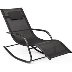 Mondeer Swing Lounger, Swing Lounger, Sauļošanās krēsls, Dārza Krēsls, Atpūtas krēsls, Dārza krēsls ar galvas balstu un sānu kabatu, Ergonomisks atpūtas krēsls dārzam un balkonam, maksimālā slodze 160 kg, melns