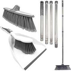 Indoor Dustpan with Matching Dustpan and Broom Sets, Household Cleaning Set that Includes Indoor Sweeping Brush, Soft Broom and Dustpan Set (Grey)