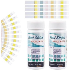 2 Bottles 100 Pieces Pool Tester Water Tester, 7-in-1 Pool Test Strips, PH Tester Pool, Spa Whirlpool Test Strips, for Total Hardness, Bromine, Free Chlorine, Total Chlorine, pH Value, Total