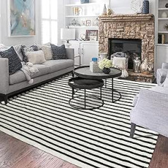 ABCDPP Home Washable Rug Black and White Classic Boho Striped Cotton Fabric Rugs for Porch, Door Mat, Living Room, Bedroom, Entrance, Kitchen, Laundry Room, 120 x 180 cm