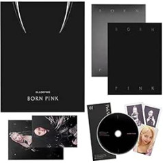 BLACKPINK — [BORN PINK] (BLACK VER.) CD + fotogrāmata + aploksne + dziesmu tekstu papīrs + liela fotokarte + pastkarte + tūlītējas filmas + pašbildes fotokartīte + 2 piespraudes nozīmītes + 4 papildu fotokartes