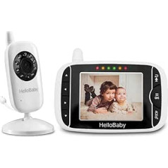 HelloBaby Babyphone ar kameru, HB32 3,2 collu digitālais bezvadu TFT LCD, video mazuļa monitors ar digitālo kameru, nakts redzamība, temperatūras uzraudzība un divvirzienu Talkback sistēma (balta)