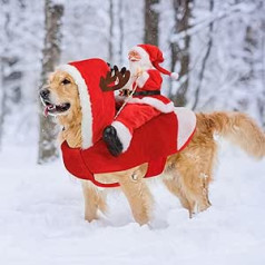Vaflieris Ziemassvētku mājdzīvnieku apģērbs Ziemassvētku vecīša suņa kostīms suns apģērbs ballīte saģērbt drēbes ziemas kapuci mētelis apģērbi Ziemassvētku suņu tērpi smieklīgi suņa kostīmi mājdzīvnieka kaķa sunim