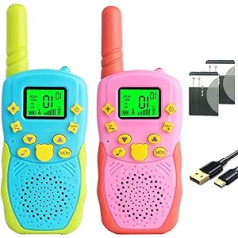 Aojiao Rechargeable Walkie Talkies for Kids 8 Channels 2 Way Radio Toy with Lithium Battery Backlit LCD Torch 3 km Long Range for Boys Girls Birthday (Blue and Pink, Pack of 2)