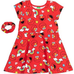 Sesame Street Elmo Baby Girls franču frotē kleita ar īsām piedurknēm kraukšķīgs komplekts sarkans 12 mēneši, sarkans