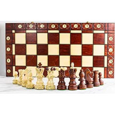 Liels koka šahs, tradicionāls AMBASADOR Skaistas, grebtas figūras, kas izgatavotas no dižskābarža un džera