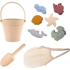 LUTER silikona smilšu rotaļlieta bērniem, mīksts silikona pludmales rotaļlietu komplekts ar pludmales spaini, lāpstiņu, 6 jūras dzīvnieku formām, pārnēsājamu pludmales somu mazuļiem 4-10 (iepakojumā 9)