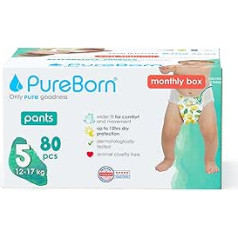 PureBorn Baby Premium Pull Up autiņbiksītes, 5. izmērs (12-16 kg), Mega Pack 80, Optimāla aizsardzība dienai un naktij, Dermatoloģiski pārbaudīta, īpaši mīksta, draudzīga ādai