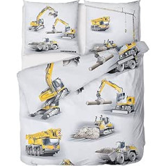 Liebherr Digger gultas veļa 135 x 200 cm 2-daļīga vasaras gultas veļa Bērnu gultas veļa zēni ar būvlaukuma motīviem bērniem – Liebherr – Cotton