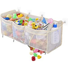 Dreamtop Baby Badespielzeug Aufbewahrung Baby Mesh Badespielzeug Organizer Großes Badespielzeug Netz Badespielzeughalter mit 5 Taschen 8 starke selbstklebende Haken