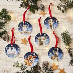 Royal Worcester Wrendale Designs Nativity Tree Ornaments, Set of 6