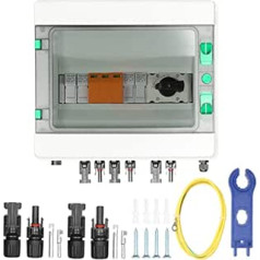 BuyWeek Saules PV savienojuma kārba ar 15 A drošinātāju līdzstrāvas 1000 V 32 A izolatora slēdzi un DC 1000 V 2P 40KA zibensaizsardzību, IP65, ūdensnecaurlaidīga fotoelementu kombinētā kārba 2 in 1 Out 2 stīgu