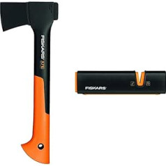 Fiskars universālais cirvis, komplektā ir asmens un transportēšanas aizsardzība, garums: 35,5 cm, X7-XS un Fiskars cirvju un nažu asināmais, Xsharp