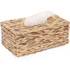 BSTKEY Water Hyacinth Face Tissue Cover, Decorative Handwoven Paper Holder, Household Tissue Storage Organiser, Tissue Paper Holder (Rectangular)