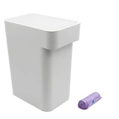 Zhongren Waste Bin with Sliding Lid, Rectangular Waste Paper Bin, Compact Waste Paper Bin, Plastic Bin for Office, Bathroom, Kitchen and Living Room (Grey, 10 L)