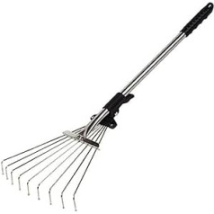 Adjustable Garden Leaf Rake Telescopic Alloy Grass Tool with Multiple Teeth Metal Rake for Leaf Hay Grass on Lawn and Yard (Assorted Colour)