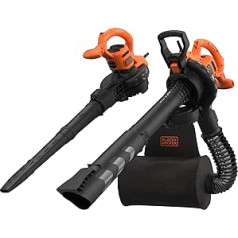 Black+Decker BEBLV290 3-in-1 elektriskais lapu pūtējs 2900 vati ar smalcinātāju, liels pūšanas ātrums 315 km/h, 55L savākšanas soma mugursoma iekšpagalmiem, celiņiem, piebraucamiem ceļiem