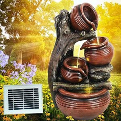 Amur Solar Garden Fountain, Waterfall, Garden Light, Pond Pump for Patio or Balcony - Improved Model with Pump Instant Start Function - with Li-ion Battery and LED Light