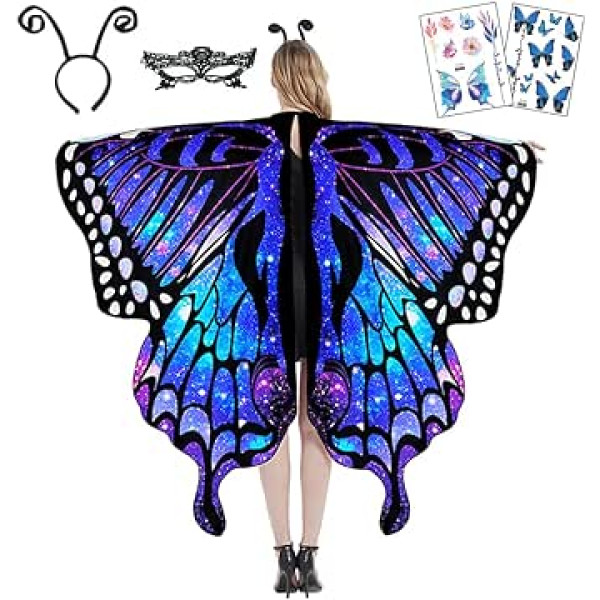 ENYACOS Unique women's butterfly costume set - butterfly wings, mask, headband and more for Halloween, fancy dress and cosplay, fancy dress costumes women, carnival costume women