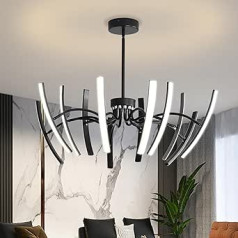 12 Bulb Chandelier Ceiling Light, Modern Pendant Lights with 360° Adjustable LED Lamp Body, Black 3000-6000K Dimmable Ceiling Light for Living Room, Bedroom, Dining Room, φ1100 x H580