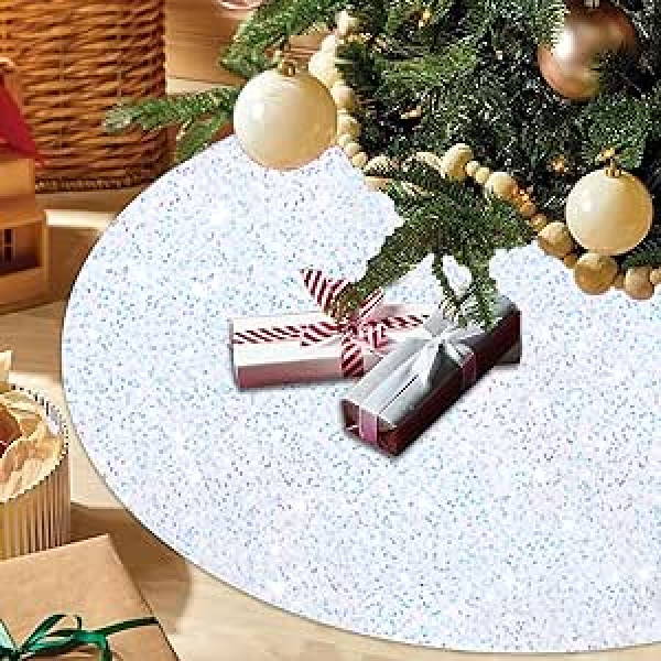 Mirdzoši Ziemassvētku eglītes svārki Sequin Velvet Audums Iriscent White 46 collu Lieli Ziemassvētku eglītes svārki Mirdzoši Ziemassvētku eglītes pārklājuma svārki Santa Tree Statīva pamatne Ziemassvētku eglītes apkakle svētku ballīšu 