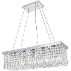 A1A9 Modern Crystal Chandelier, Clear K9 Crystal Droplets Ceiling Light Rectangular Chrome Pendant Light for Dining Room Living Room Foyer Salon Kitchen