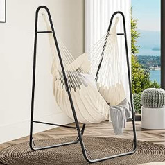 YITAHOME Hanging Chair with Frame 132 x 90 x 160 cm, Sturdy Steel Frame, Hammock Stand with Hanging Swing, Maximum Load 150 kg, Rocking Chair with 2 Hooks and 1 Side Pocket for Garden, White