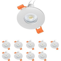 ledscom.de ERID Bathroom Ceiling Mounting Frame for Wet Rooms, IP44, Round, Matt White, PAR16 LED, 5.3 W, 504 lm Each, 44°, White, Reflector Mirror (Silver), Pack of 10