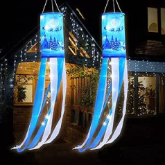 Ziemassvētku vējziežu 40 collu ziemeļbriežu ziemas karogi āra piekarināšanai ar baltām LED gaismām, Ziemassvētku brieža aļņa āra piekarināmais dekors pagalma dārza terases celiņa ballīšu dekorēšanai (2)