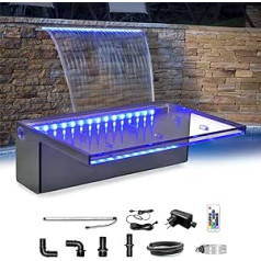 LONGRUN Pool Waterfall Stream Sets, Garden Fountain with Colour Changing LED, Acrylic Pond Water Fountain for Outdoor Garden, 30 cm