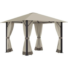 Outsunny Garden Gazebo 3 x 3 m Garden Tent Roof with Ventilation Holes Marquee Party Tent with 4 x Side Panels Weatherproof Aluminium Polyester Khaki