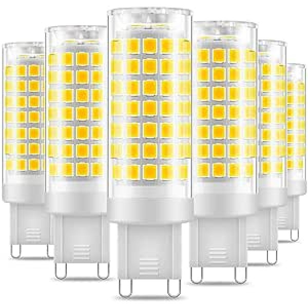 Eterbiz G9 LED spuldze, 7 W, G9 60 W halogēna spuldzes nomaiņa, 6000 K vēsi balta, G9 LED spuldze, bez regulēšanas, 650 lūmeni, 220-240 V, 360 grādu leņķis, G9 enerģijas taupīšanas spuldzes, 6 gab.