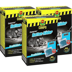 Ayursana Compo Cumarax Rat Bait | Pack of 3 | 3 x 40 Bags (3 x 400 g) | Rat Poison | Grain Pads | Feeder Bait for Bait Boxes | Ready-to-Line Portion Bait for Rat Infestation
