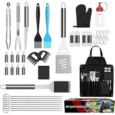 39-Piece Barbecue Cutlery Set, Stainless Steel Grill Case Set, Grill Spatula Corkscrew Grill Set, Barbecue Accessories with Barbecue Tongs, Grill Spatula and BBQ Apron, BBQ Grill Set, Ideal for