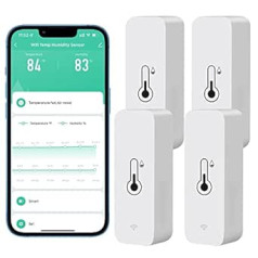 Comboss WiFi Hygrometer Thermometer Sensor, Wireless Indoor and Outdoor Temperature Humidity Sensor with Remote App Notification Alarm, Work with Tuya App (4-Pack)